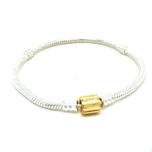 Pandora Gold Plated Barrel Clasp Silver Chain Bracelet